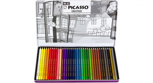 مدادرنگی-36 رنگ-پیکاسو-جعبه بنفش-جعبه فلزی